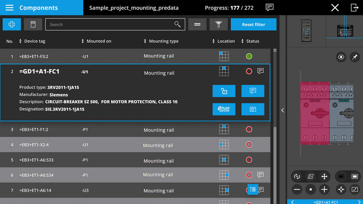 EPLAN Smart Mounting System pokazuje technikom, gdzie i w jaki sposób należy rozmieścić komponenty.